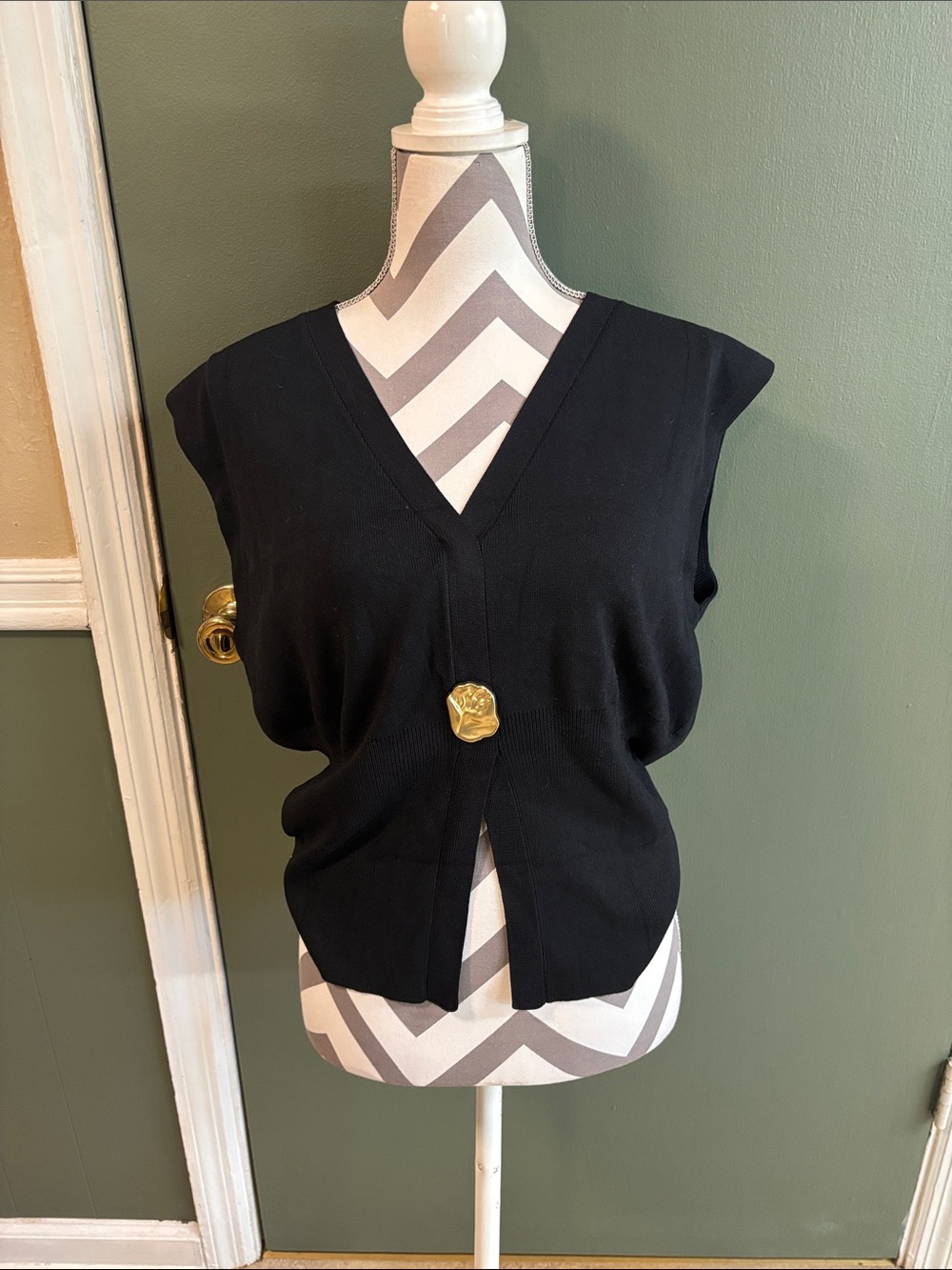 Black V-Neck Button Front Women's Sweater Vest